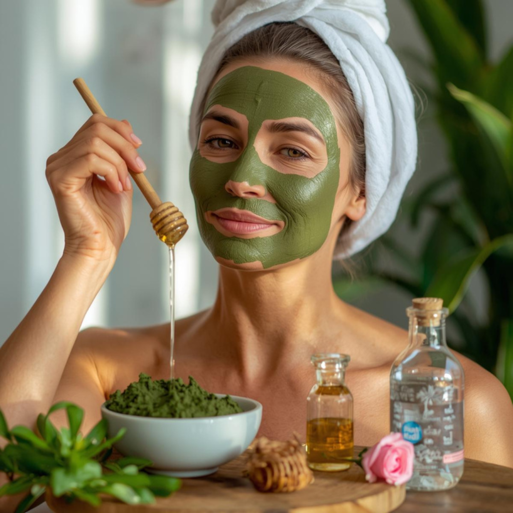 Une belle femme entrain de préparer Le Masque Détoxifiant Purifiant _(Argile Verte)