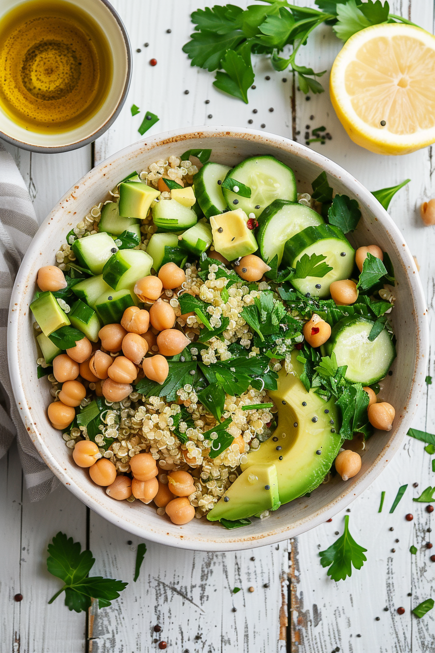 Salade quinoa pois chiches avocat